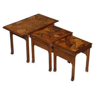 Art Nouveau Specimen Wood Nesting Tables by Emile Galle, 1900s, Set of 3 For Sale