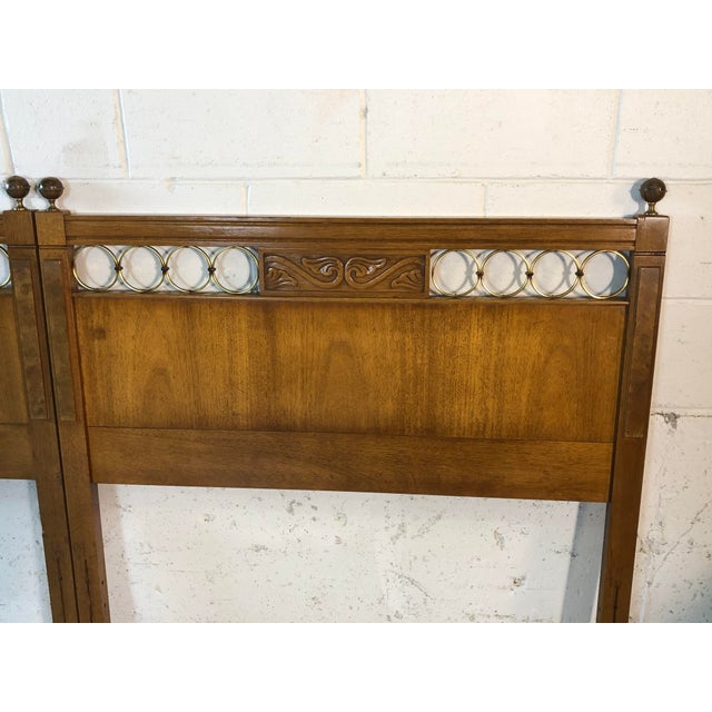 1960s Pecan Wood & Brass Twin Headboards, Pair Chairish
