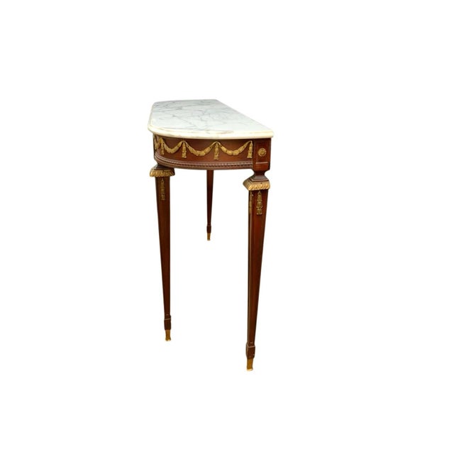 Paine Furniture Early 20th Century Table Wood With Brass Details and Marble Top Entryway Console French Style Decor For Sale - Image 4 of 9