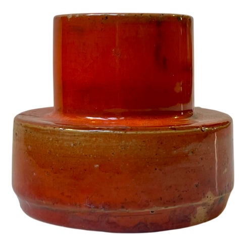 Scandinavian Brutalist Orange Stoneware Vase in the style of Jaap Revelli, 1970s For Sale