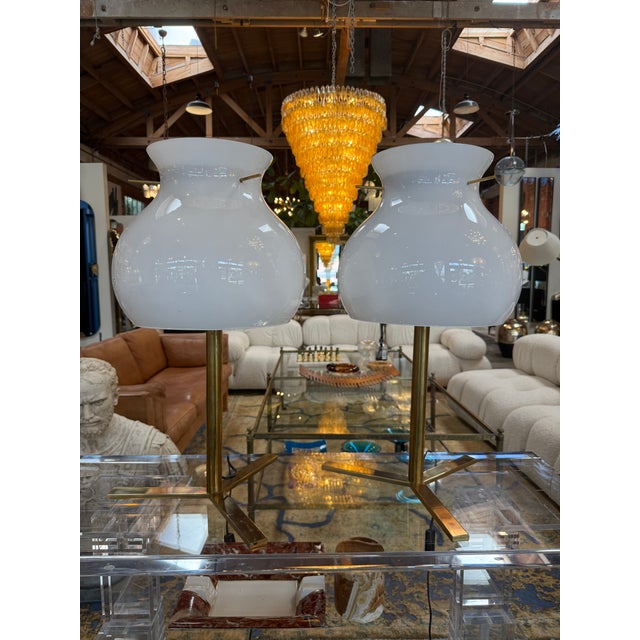 1950s Italian Murano Glass Table Lamps With Brass Base - a Pair For Sale In Los Angeles - Image 6 of 13