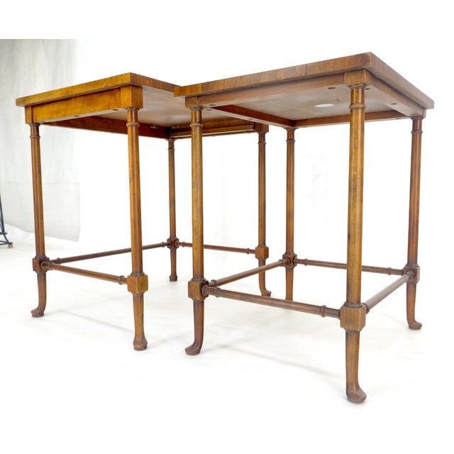 Brown Fine Baker c1970s Marquetry Top Pair of Nesting Side End Tables MINT For Sale - Image 8 of 16