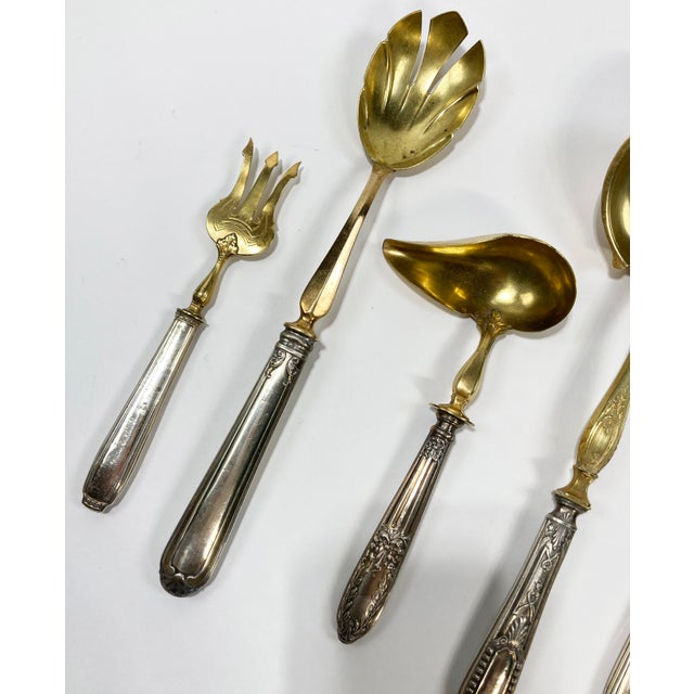 Late 19th Century Antique French Repoussé Sterling Silver and Gold Vermeil Hors d'Oeuvres Set - 8 Pieces For Sale - Image 5 of 9