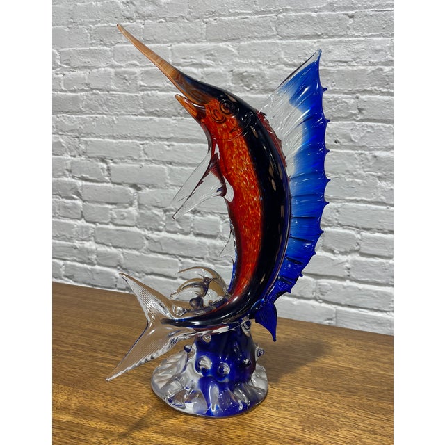 Vintage Hand Blown Murano Glass Marlin Sculpture For Sale - Image 9 of 10