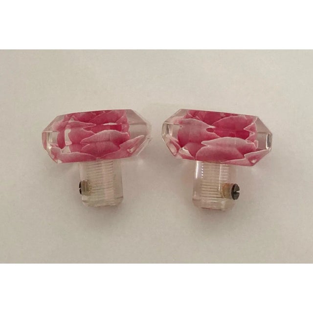 1960s 1960s Rose Embedded Lucite Knobs - A Pair For Sale - Image 5 of 7