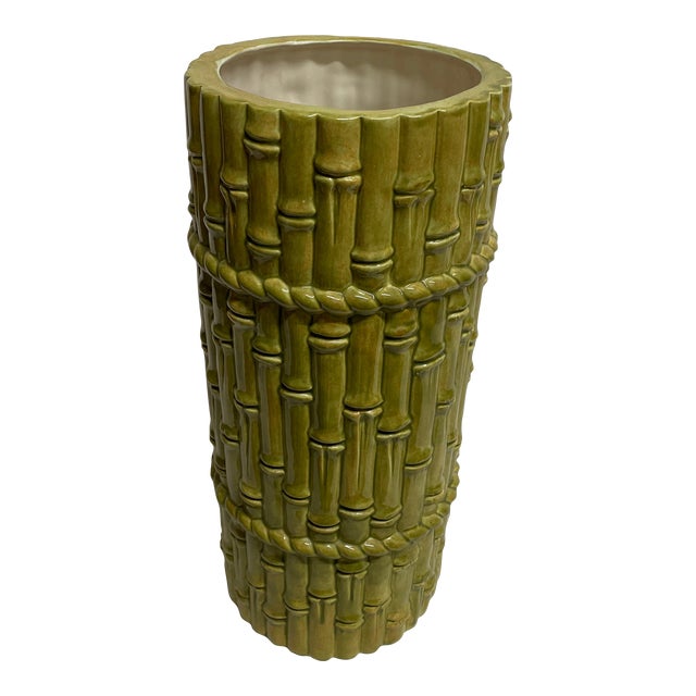 1970s Vintage Faux Bamboo Ceramic Umbrella Stand For Sale