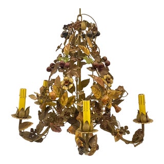 1960s Italian Tole Chandelier With Fruit and Natural Colors For Sale