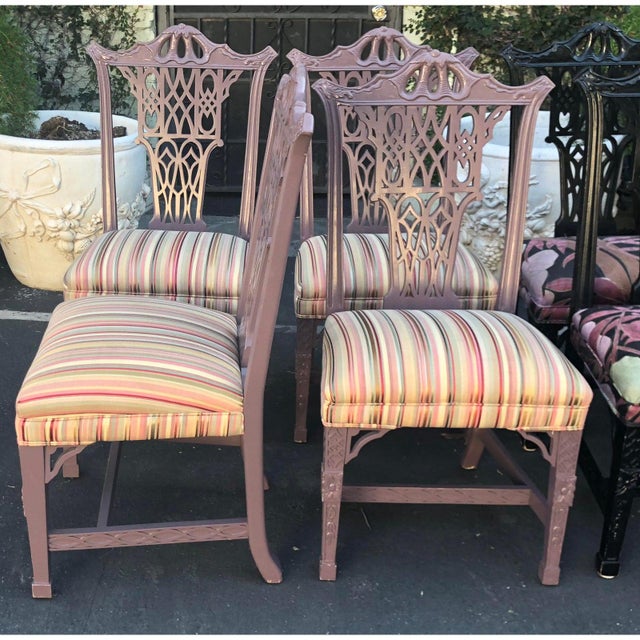 Hollywood Regency Chinese Chippendale Style Purple Pastel Dining Chairs Set Of 4 Chairish