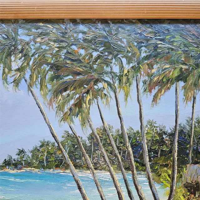 1980s 1980s Hawaiian Landscape Oil on Board by Daris Davis in Tropical Wood Frame For Sale - Image 5 of 8