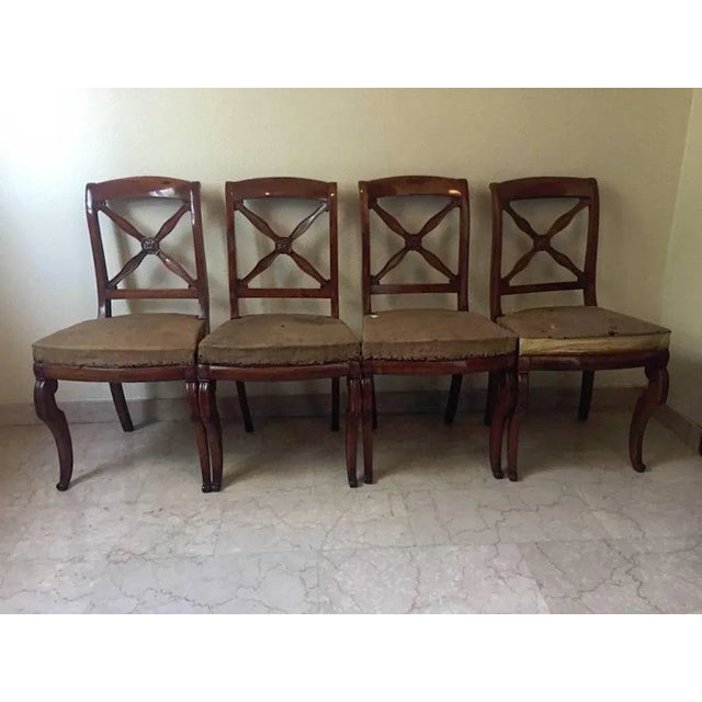Brown Antique French Empire Walnut Chairs, 1820s, Set of 5 For Sale - Image 8 of 9