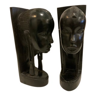 1940s Wood African Women Bookends- Set of 2 For Sale