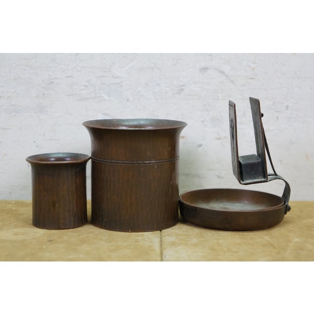 Antique Roycroft Art Nouveau Trilium Craft Hammered Copper Smoking Set Tray For Sale - Image 14 of 15