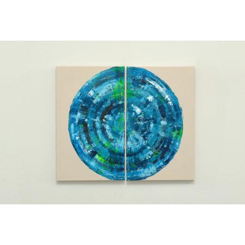 Unique painting "blue circle diptych ii" diptych consisting of two single pieces. size of one painting: 11,8 x 19,6 x0,7...