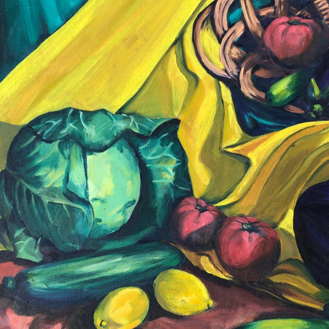1960’s Vintage Original Modernist Still Life Painting Fruit & Vegetable’s Signed For Sale - Image 4 of 6