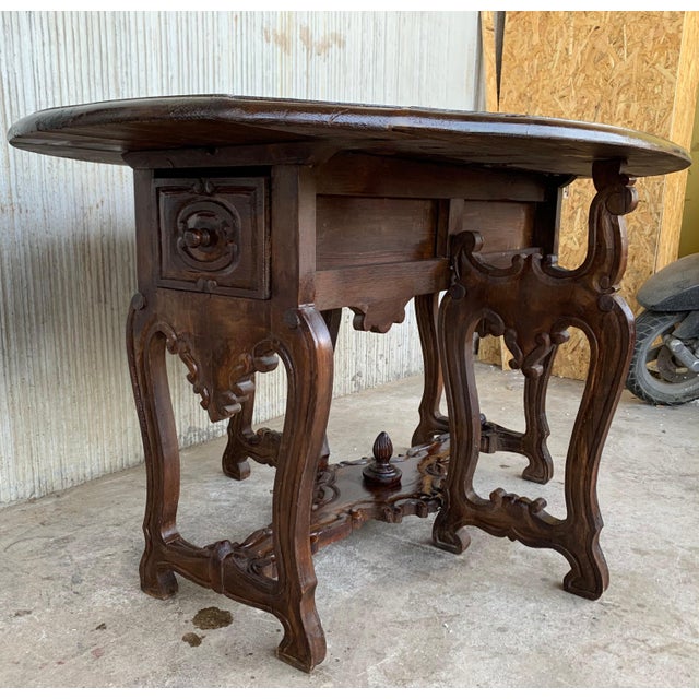 18th Century Carved Oak Gateleg Oval Table with Drawers and Lyre Legs For Sale - Image 4 of 18