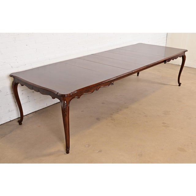 Kindel Furniture French Provincial Louis XV Carved Walnut Extension Dining Table, Newly Refinished For Sale - Image 15 of 15