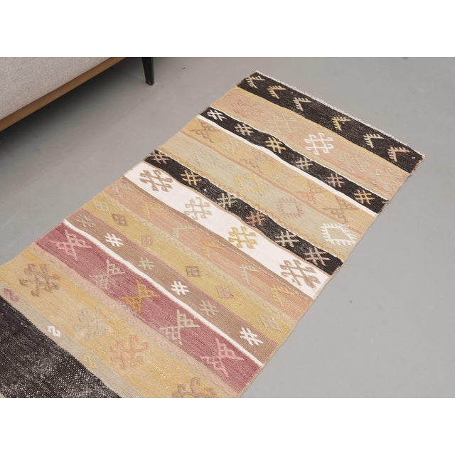 1970s Vintage Handmade Wool Cotton Beige Runner Rug For Sale - Image 9 of 11