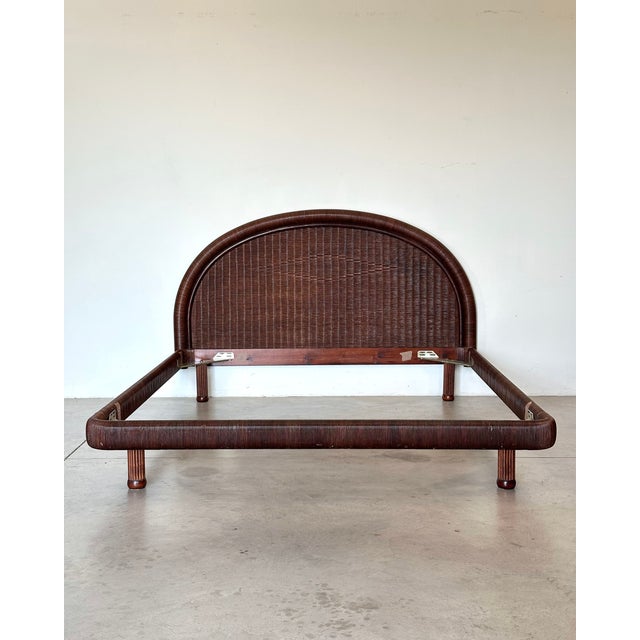 1970s rattan double bed, produced by Roberti Rattan, completely dismountable (internal dimensions 203x161 cm.) (h. bands...