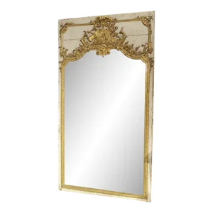 Painted and Giltwood French Régence Trumeau Mirror From Normandy, Circa 1720