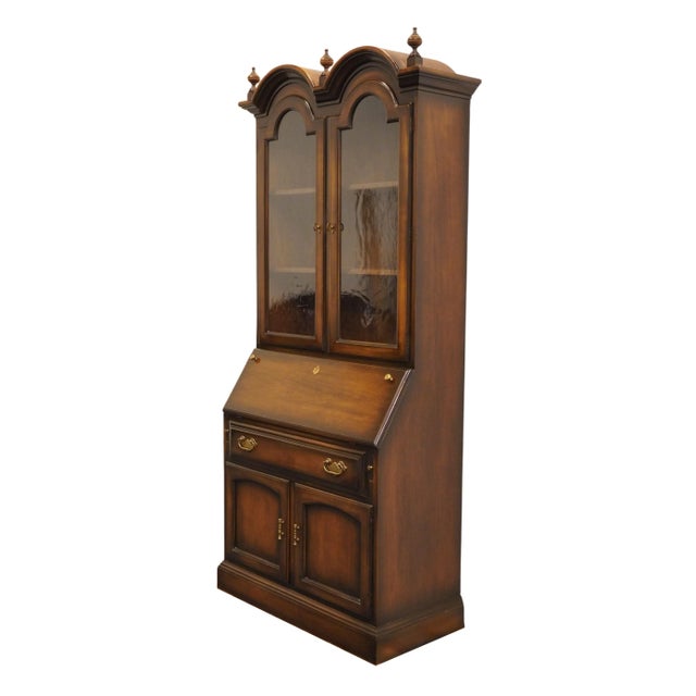 DREXEL FURNITURE American Review Collection Solid Walnut Rustic 36" Secretary Desk w. Double Bonnet Display Hutch 693-610...