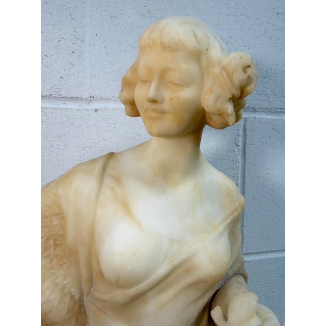 Alabaster Large Antique Hand Carved Alabaster Stone Lady Woman Sculpture Statue Art Marble For Sale - Image 8 of 16