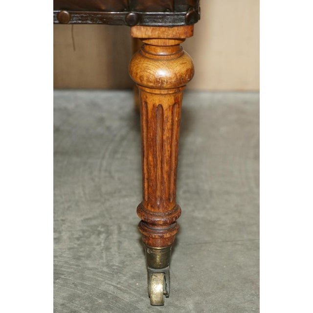 Antique Regency Brown Leather & Oak Chesterfield Desk Chair, 1820s For Sale - Image 9 of 18