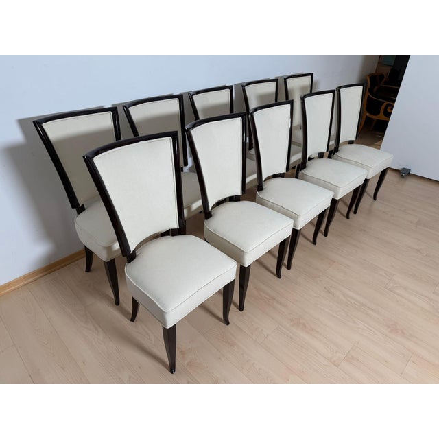 Art Deco Dining Chairs in Lacquer & Alcantara, Paris, 1930, Set of 10 For Sale - Image 6 of 18