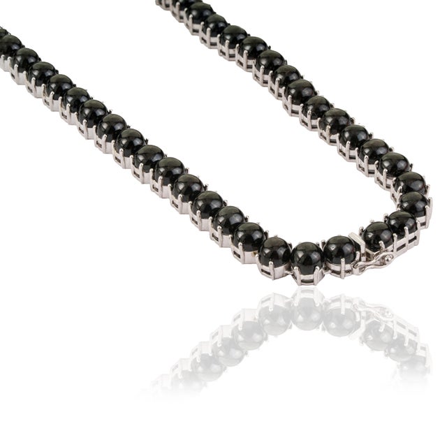 Victorian Style 147.37 Ct Black Star Cabochon Tennis Necklace With Drop Earrings Set - 3 Pieces For Sale - Image 9 of 15
