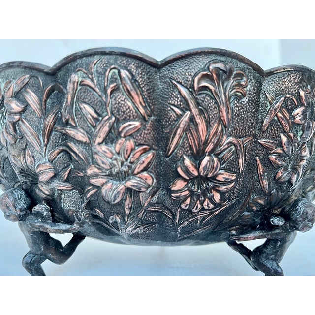 Vintage Scalloped Embossed Copper Jardiniere Footed Bowl For Sale - Image 17 of 18