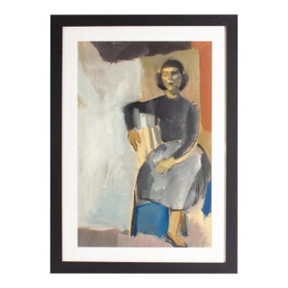 Oil on Paper Painting of a Seated Figure by Walter Stomps For Sale