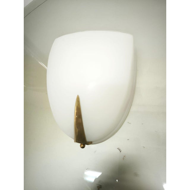 Mid-Century Modern Rationalist Wall Light in White Glass, 1940s For Sale - Image 3 of 16