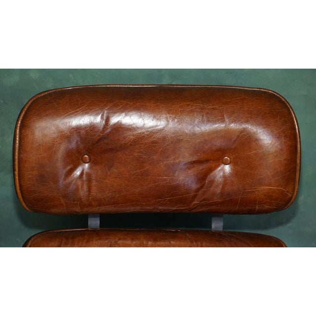 Set of Brown Leather Lounge Armchair and Ottoman with Bentwood Frame from Artsome For Sale - Image 6 of 18