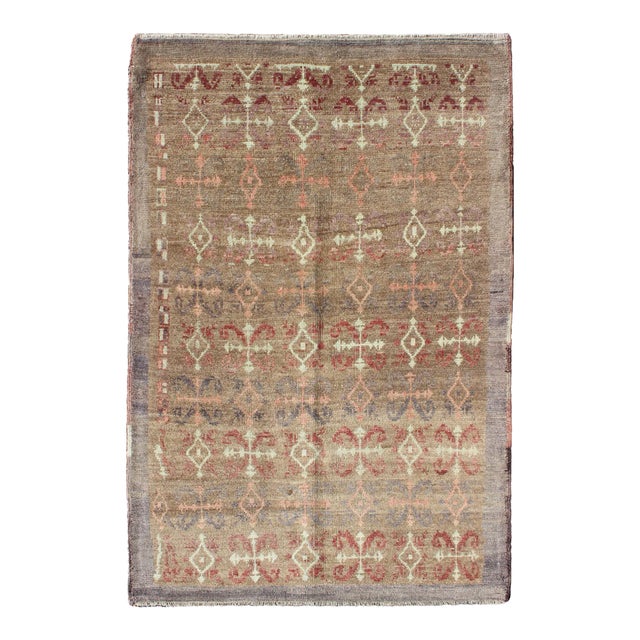 Vintage Turkish Carpet With All-Over Design Set on Light Taupe Field 3'9"x5'10" For Sale