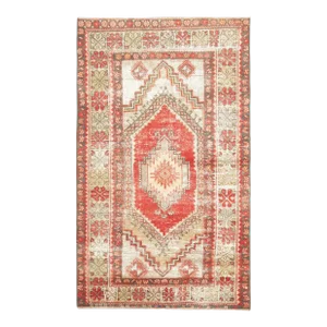 1970s Vintage Turkish Hand-Knotted Wool Cotton Red Area Rug