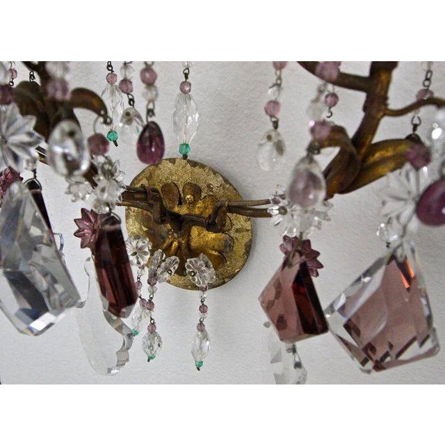 Metal 1940s Italian Gilt Metal Crystal Beaded Amethyst Wall Sconces - a Pair For Sale - Image 7 of 13