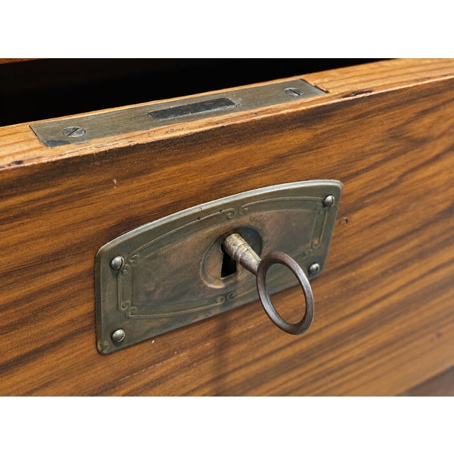 Antique Danish Pine Chest of Drawers | Carved Details + Brass Hardware, Late 19th Century For Sale - Image 10 of 15