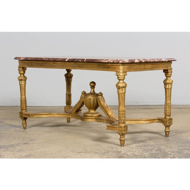 Mid 19th Century French Napoleon III Giltwood Coffee Table With Rouge Marble Top, Provence For Sale - Image 10 of 18