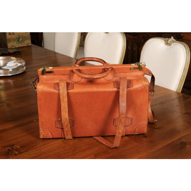 Small Vintage English Brown Leather Handmade Case with Brass Hardware For Sale - Image 9 of 12