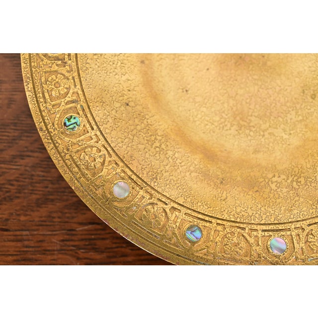 Metal Tiffany Studios New York Bronze Doré Bowl With Abalone Inlay For Sale - Image 7 of 11