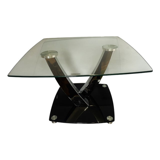 Glass and Chrome-Plated Metal Coffee Table from Temperet Glass, 2000s For Sale