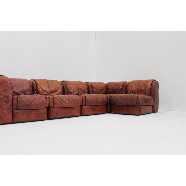 Animal Skin Vintage Seven Modular Sofa in Cognac Leather from Salotti, Italy, 1970s, Set of 5 For Sale - Image 7 of 14
