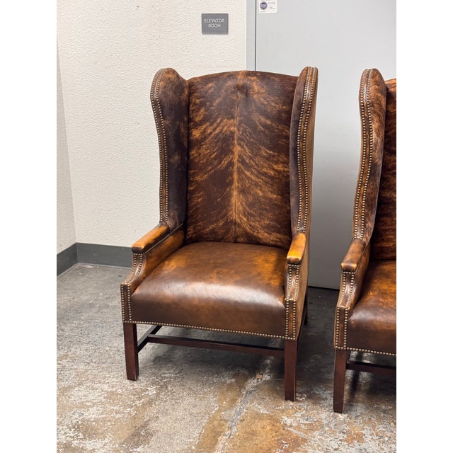 Paul Robert Lexie Hide Wingback Chairs, Pair For Sale - Image 10 of 12