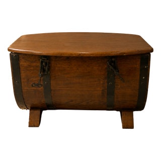 Oak Barrel Form Storage Chest with Black Metal Straps, 1930s For Sale