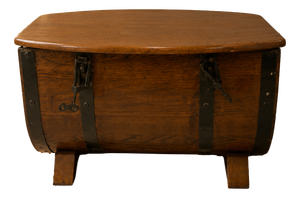 Oak Barrel Form Storage Chest with Black Metal Straps, 1930s