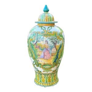 1970's Portugues Faiancas Green & Gold Temple Jar