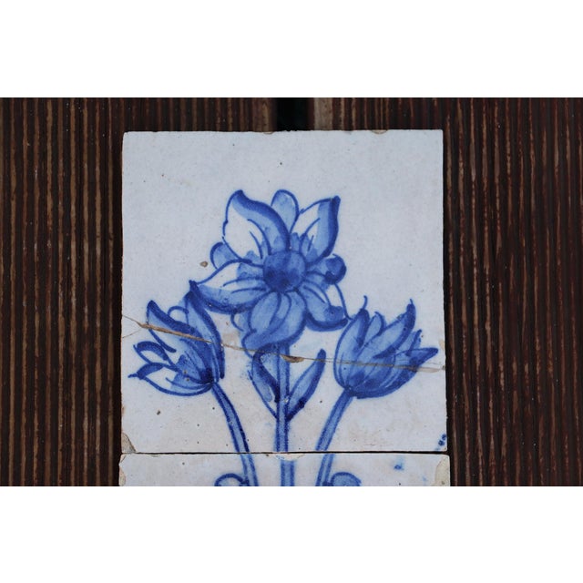 Baroque 18th Century Baroque Set of Three Tiles Depicting a Flower Vase For Sale - Image 3 of 8
