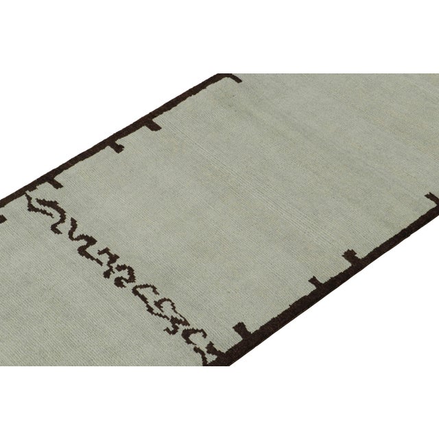 Rug & Kilim’s Modern Abstract Runner in Blue & Gray With a Rich Brown Pattern For Sale In New York - Image 6 of 7