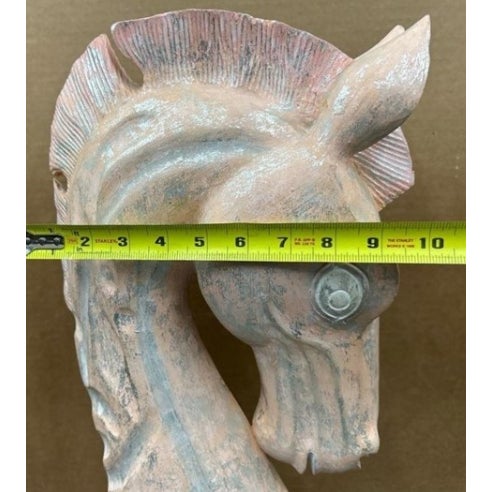 Hollywood Prop House Monumental Polychrome Carved Wood Horse Head Sculpture For Sale - Image 4 of 4