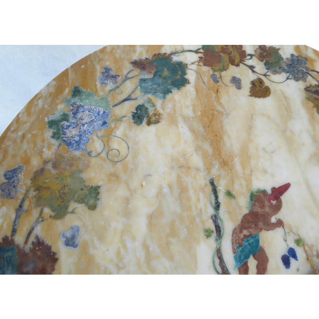 Antique French-Italian Wrought Iron Coffee Tablr witn Pietra Dura Marble Top and Pattern of Vignes and Cherub, 1890s For Sale - Image 4 of 18