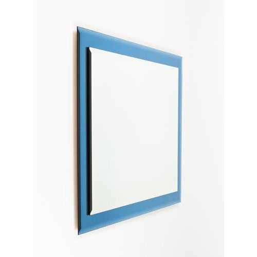 Beautiful large rectangular wall mirror with blue frame by FAB Crystal. Made in Italy in the 1980s. The original label is...